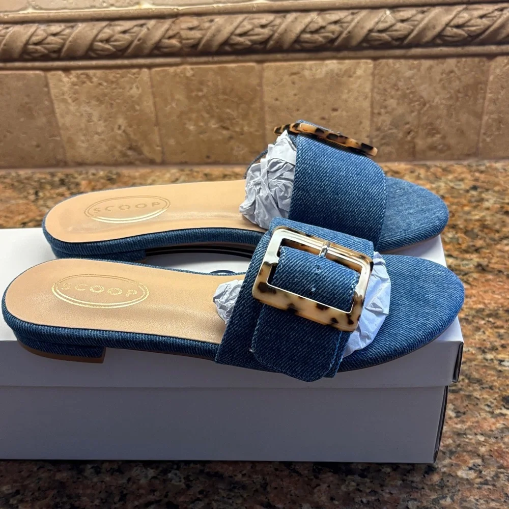 Scoop Blue Denim Slide Sandals with Buckle 6 - Picture 3 of 5